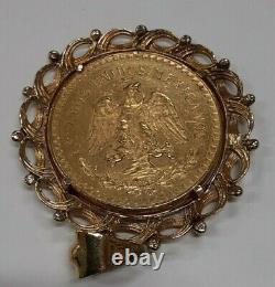 1947 Mexico Gold 50 Pesos Coin in 14K Bezel Pendant Jewelry 52.9 Grams (MK)