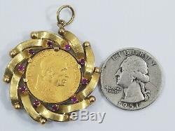 1948 Vatican Gold Coin in 18k RUBY Studded Frame Pendant Charm 12.3grams