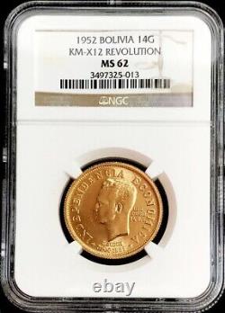 1952 Gold Bolivia 14 Grams 20 Bolivianos Revolution Coin Ngc Mint State 62