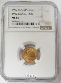 1952 Gold Bolivia 3.5 Gramos Revolution Coin Ngc Mint State 64