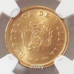 1952 Gold Bolivia 3.5 Gramos Revolution Coin Ngc Mint State 64