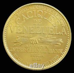 1955 Gold Venezuela 22.2 Gram Paramaconi 60 Bolivares Caciques Coin
