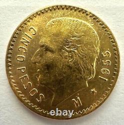 1955 Mexico Gold 5 Five Cinco Pesos Gold Coin 4.1 Grams