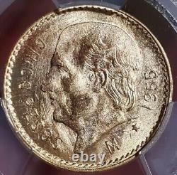 1955-Mo 4.17 Grams GOLD Mexican 5 PESOS KM-464 PCGS MS65 Gold Shield Coin