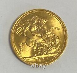 1957 Gold Sovereign, Uncirculated & Lustrous Coin. 7.98 Grams Of 22 Carat Gold