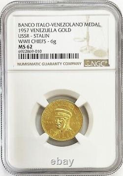 1957 Gold Venezuela 6 Grams Joseph Stalin World War II Chiefs Coin Ngc Ms 62