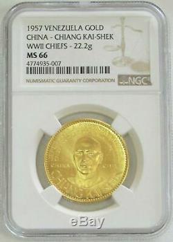 1957 Gold Venezuela China Chiang Kai Shek 22.2 Gram Chiefs Wwii Ngc Ms 66