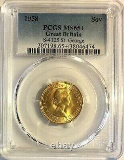 1958 Gold Sovereign Coin, PCGS High Graded MS65+ 7.98 Grams Of 22 Carat Gold
