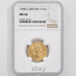 1958 Great Britain Elizabeth II Sovereign 1 Pound 7.99 Grams Gold Coin NGC MS 66