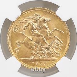 1958 Great Britain Elizabeth II Sovereign 1 Pound 7.99 Grams Gold Coin NGC MS 66