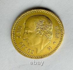 1959 Estados Unidos Diez Pesos Mexico 10 Pesos Gold Coin Excellent Condition