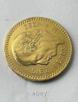 1959 Estados Unidos Diez Pesos Mexico 10 Pesos Gold Coin Excellent Condition