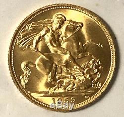 1959 Gold Sovereign Coin, Lustrous Full Sovereign. 7.98 Grams of 22 Carat Gold