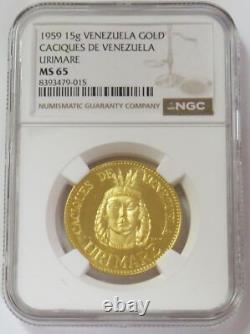 1959 Gold Venezuela Urimare Chief Caciques 15 Grams Ngc Ms 65