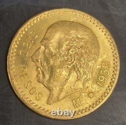 1959-M Mexican Diez 10 Pesos AGW. 2411 oz 8.333 grams Gold Coin