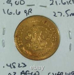 1959 Mexican Gold Veinte 20 Pesos Coin 16.66 Grams Bright UNC. 4823 Oz. Oro Puro