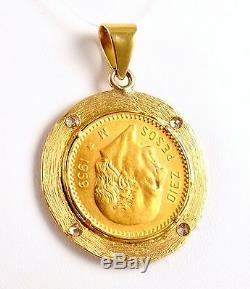 1959 Mexico 10 Peso. 900 Gold Coin in 14k Diamond Pendant Bezel 13 GRAMS