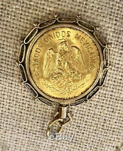 1959 Mexico 10 Pesos Gold Coin with 14K Bezel Pendant, 10.5 Grams