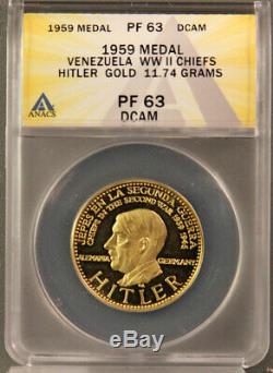 1959 Solid 22K Gold Medal Not Coin, Venezuela, Adolph Hitler, 11.7 grams, Unique