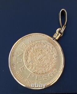 1959 Veinte Pesos Gold Coin With 14K Pendant & 10k Cut Diamond Chain 40.7 Grams