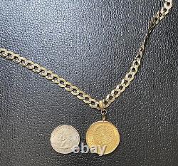 1959 Veinte Pesos Gold Coin With 14K Pendant & 10k Cut Diamond Chain 40.7 Grams