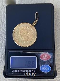 1959 Veinte Pesos Gold Coin With 14K Pendant & 10k Cut Diamond Chain 40.7 Grams