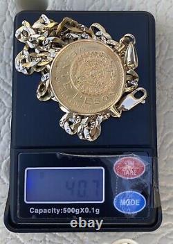 1959 Veinte Pesos Gold Coin With 14K Pendant & 10k Cut Diamond Chain 40.7 Grams