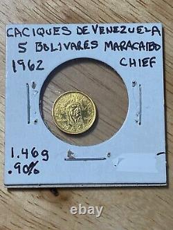 1962 Caciques de Venezuela 5 Bolivares Gold Coin RARE Chief Mara Maracaibo