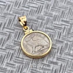 1962 Irish 3 Pence Hare Coin 18k Yellow Gold Pendant, 1.25 Grams Gold Weight