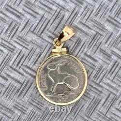 1962 Irish 3 Pence Hare Coin 18k Yellow Gold Pendant, 1.25 Grams Gold Weight