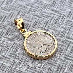1962 Irish 3 Pence Hare Coin 18k Yellow Gold Pendant, 1.25 Grams Gold Weight