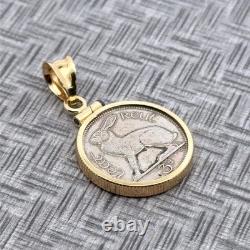 1962 Irish 3 Pence Hare Coin 18k Yellow Gold Pendant, 1.25 Grams Gold Weight