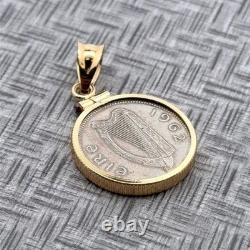 1962 Irish 3 Pence Hare Coin 18k Yellow Gold Pendant, 1.25 Grams Gold Weight