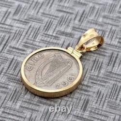 1962 Irish 3 Pence Hare Coin 18k Yellow Gold Pendant, 1.25 Grams Gold Weight