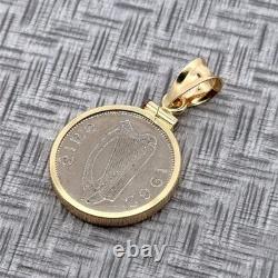 1962 Irish 3 Pence Hare Coin 18k Yellow Gold Pendant, 1.25 Grams Gold Weight