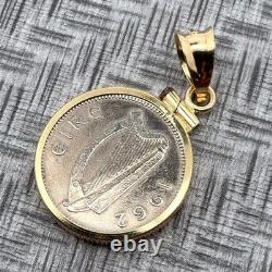 1962 Irish 3 Pence Hare Coin 18k Yellow Gold Pendant, 1.25 Grams Gold Weight