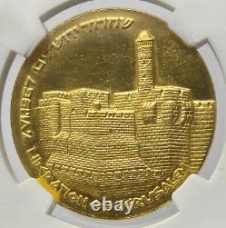 1967 Israel Gold Liberation Of Jerusalem Tower of David Medal NGC MS-66