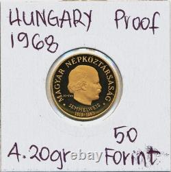 1968 Hungary Semmelweis Ignac 50 Forint Proof Gold Coin- 4.20 grams (. 900)