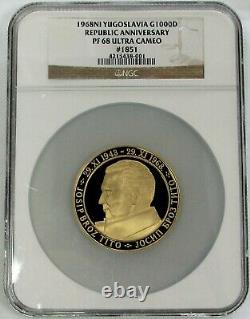 1968 Nl Gold Yugoslavia 1000 Dinara Massive 78.2 Grams Ngc Proof 68 Ultra Cameo