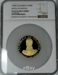 1969 Gold Colombia 1500 Peso 65 Gram Battle Of Boyaca Ngc Proof 63 Ultra Cameo