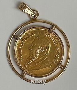 1975 1 oz South African Krugerrand Gold Coin in a 14k Gold Bezel 44.4 grams
