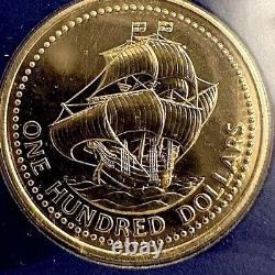 1975 Barbados $ 100 USD Rare GOLD Coin. 5 Fineness/6.21 Grams