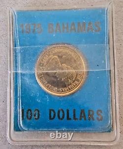 1975 GOLD BAHAMAS $100 5.46 Grams Flamingos / Independence SEALED COIN