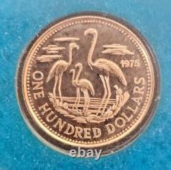 1975 GOLD BAHAMAS $100 5.46 Grams Flamingos / Independence SEALED COIN