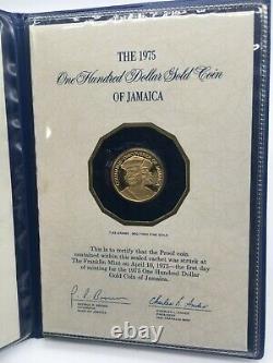 1975 Jamaica $100 GOLD Proof Coin 7.83 grams 900/1000 FINE GOLD