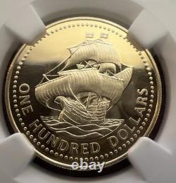 1975FM Barbados G$100 Gold Olive Blossom NGC PF70 Flawless Perfect Gold Coin