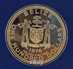 1976 Belize $100 Proof Gold Coin 6.21g. 500 Fine, 1/10 oz AGW Franklin Mint