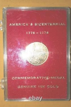 1976 Commemorative Coin Medal Americas Bicentennial 10k Solid Gold Medal 1.6 Grm