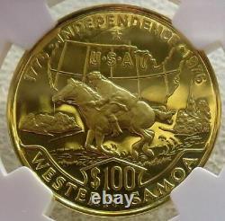 1976 Gold Samoa USA Bicentennial 100 Tala 15.55 Gram Ngc Proof 69 Ultra Cameo