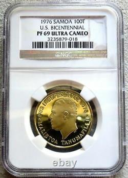 1976 Gold Samoa USA Bicentennial 100 Tala 15.55 Gram Ngc Proof 69 Ultra Cameo